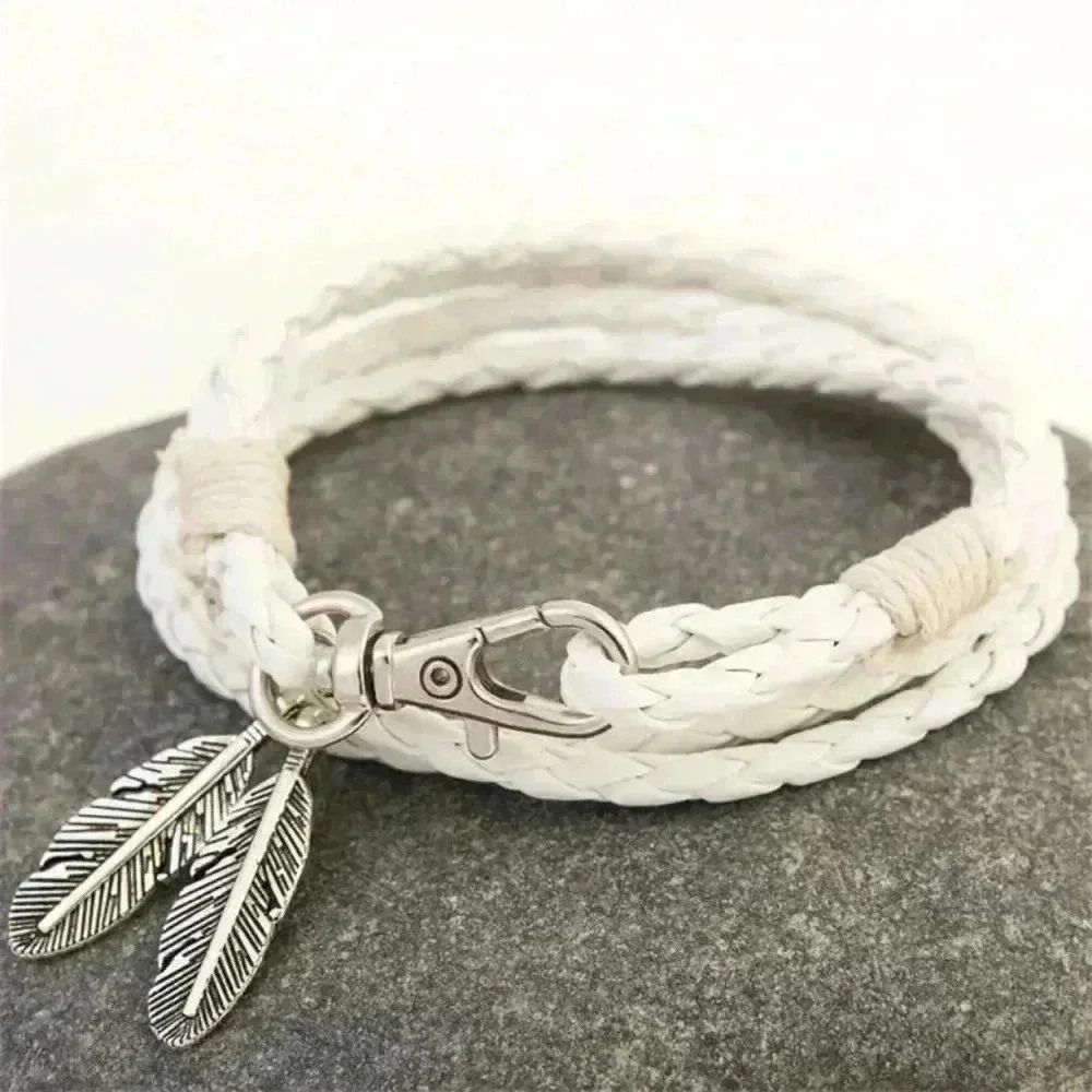 Leather Wrap Braided Wristband Bracelet Bangle - Picture 1 of 1